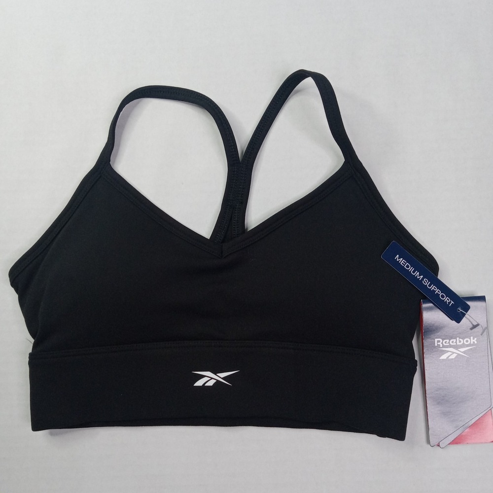 Reebok Women's Train Tri-Back Sports Bra, Med Support Speedwick Size XS Black
